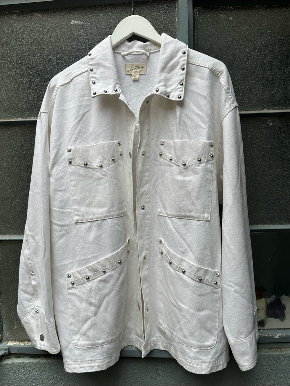 Universal Thread Women's White Studded Denim Jacket 80s 90s Retro Style SZ XL